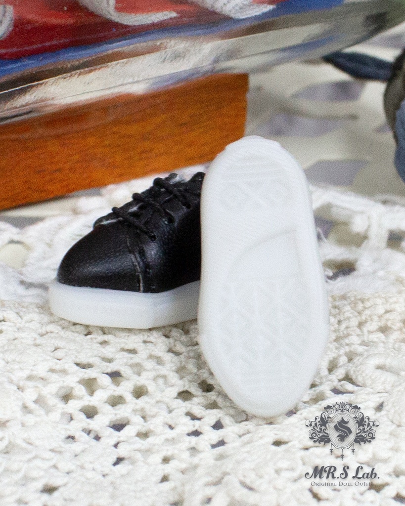 ドールシューズ：【Original】Leather sneakers with shoelaces　紐付きレザースニーカー ブラック 黒