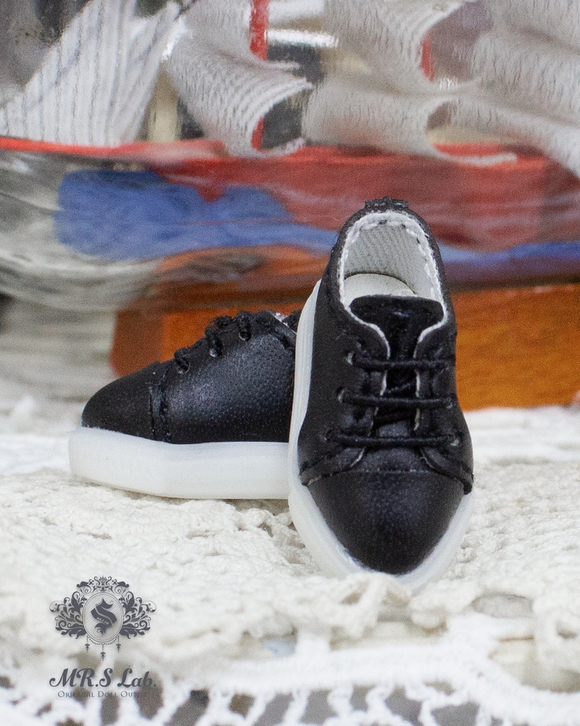 ドールシューズ：【Original】Leather sneakers with shoelaces　紐付きレザースニーカー ブラック 黒