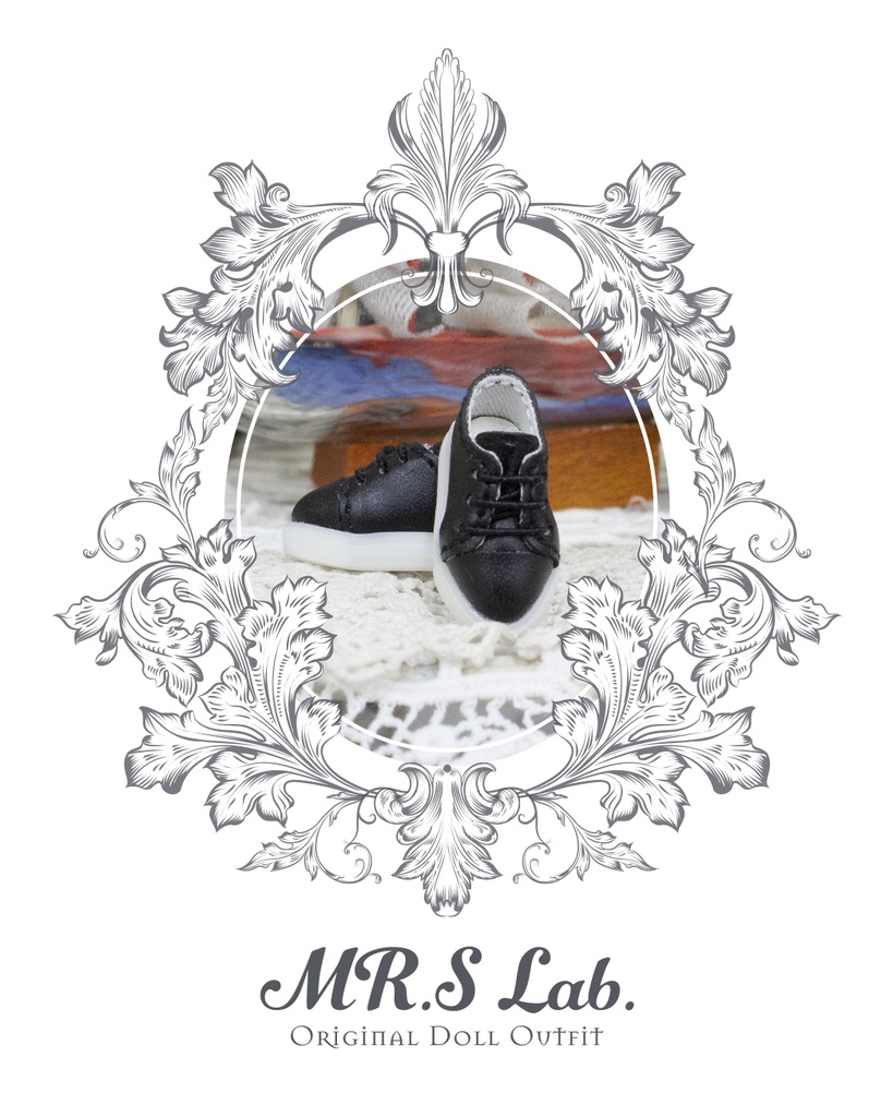 ドールシューズ：【Original】Leather sneakers with shoelaces　紐付きレザースニーカー ブラック 黒