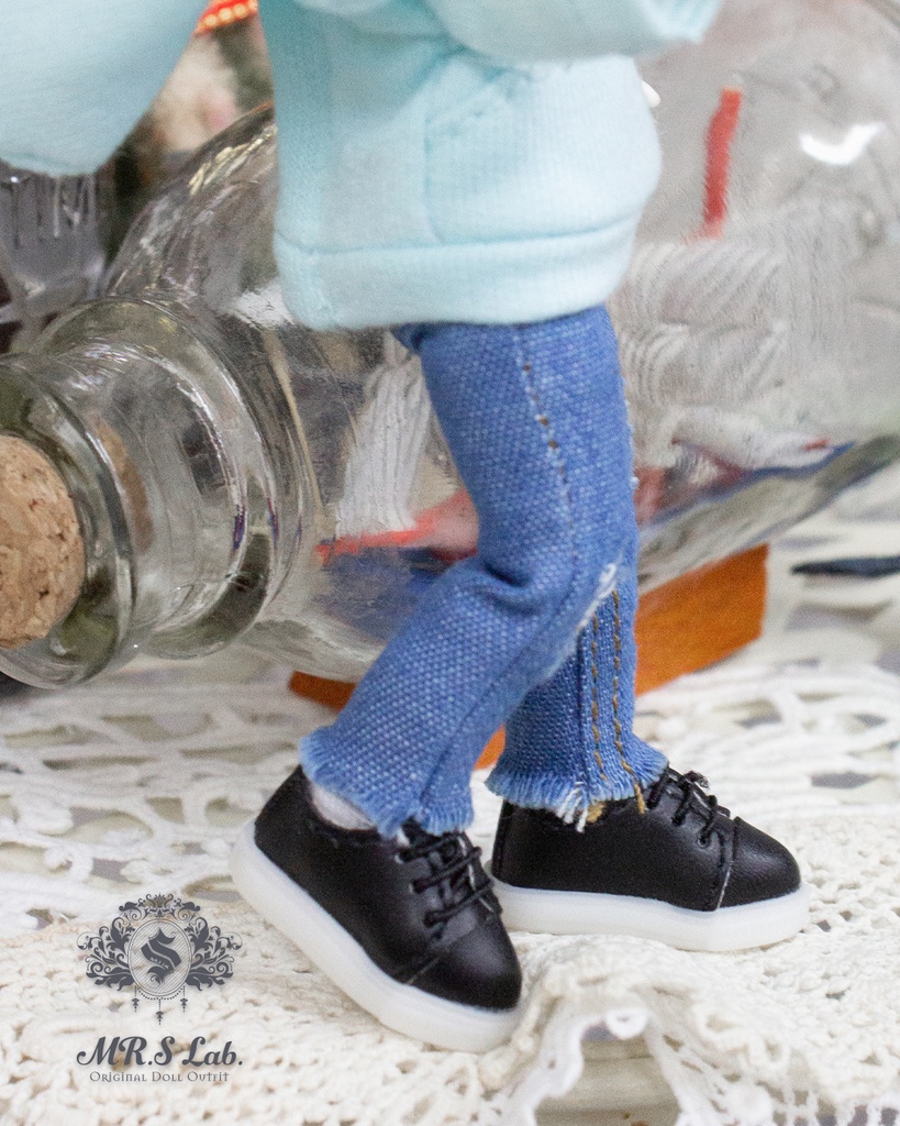 ドールシューズ：【Original】Leather sneakers with shoelaces　紐付きレザースニーカー ブラック 黒