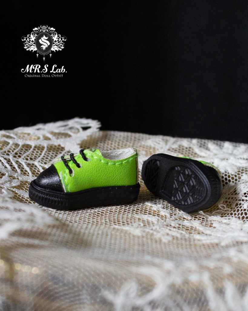 ドールシューズ:【Original】Leather sneakers with shoelaces 紐付きレザースニーカー アップルグリーン