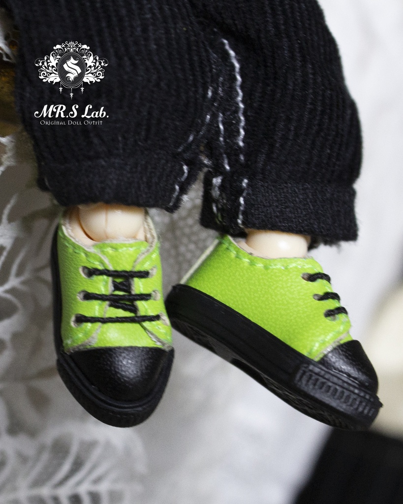 ドールシューズ:【Original】Leather sneakers with shoelaces 紐付きレザースニーカー アップルグリーン