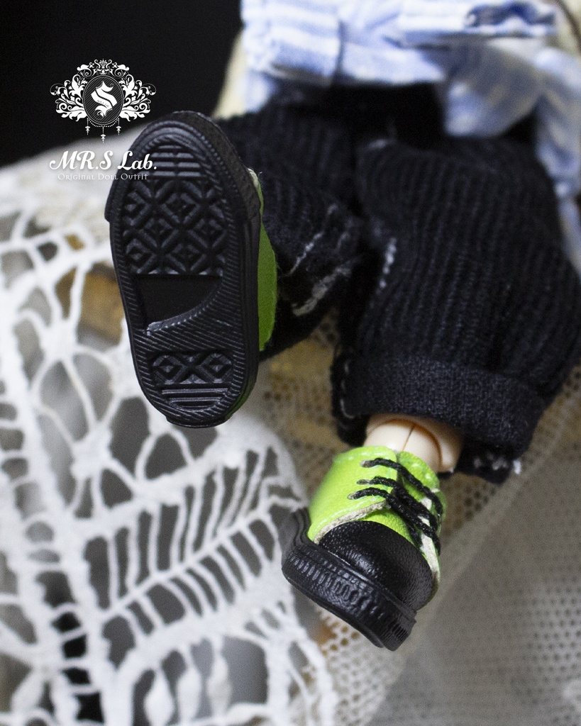 ドールシューズ:【Original】Leather sneakers with shoelaces 紐付きレザースニーカー アップルグリーン