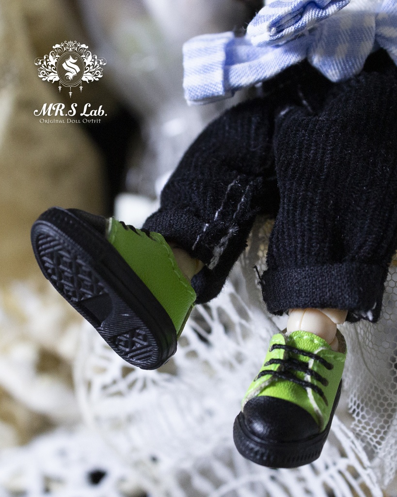 ドールシューズ:【Original】Leather sneakers with shoelaces 紐付きレザースニーカー アップルグリーン