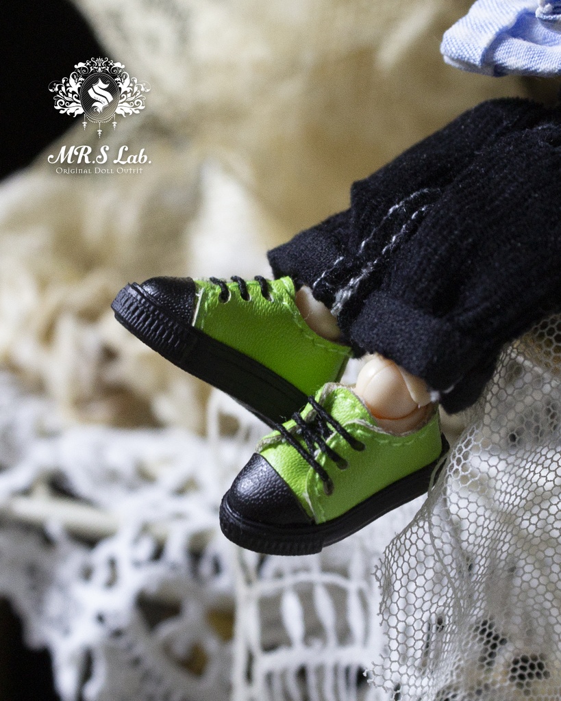 ドールシューズ:【Original】Leather sneakers with shoelaces 紐付きレザースニーカー アップルグリーン