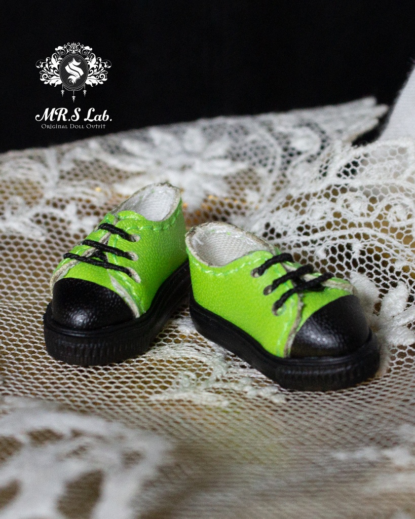 ドールシューズ:【Original】Leather sneakers with shoelaces 紐付きレザースニーカー アップルグリーン