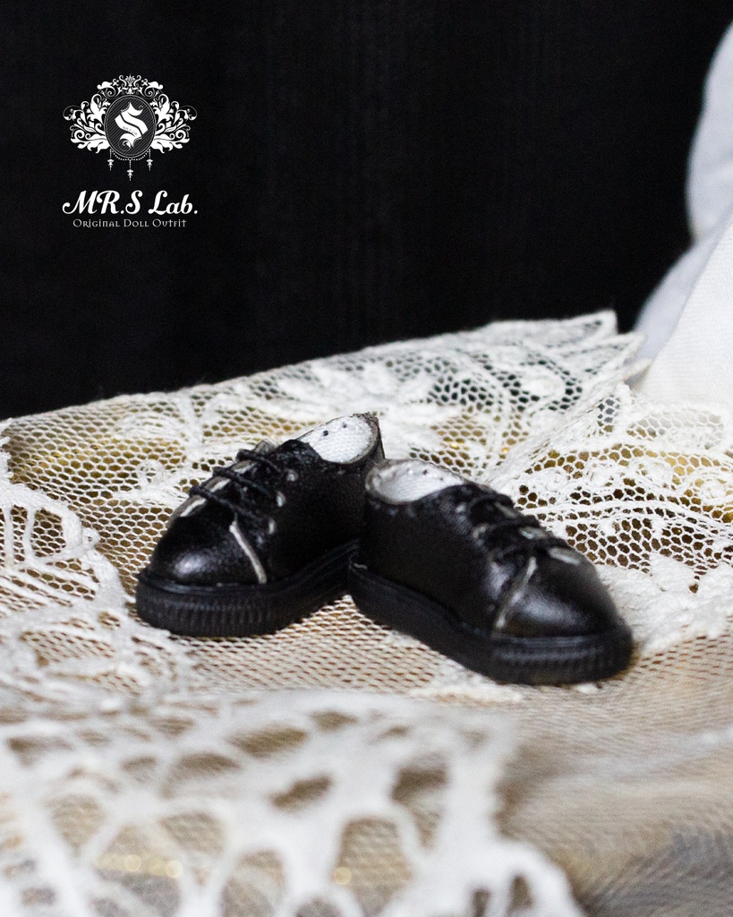 ドールシューズ:【Original】Leather sneakers with shoelaces 紐付きレザースニーカー ブラック 黒