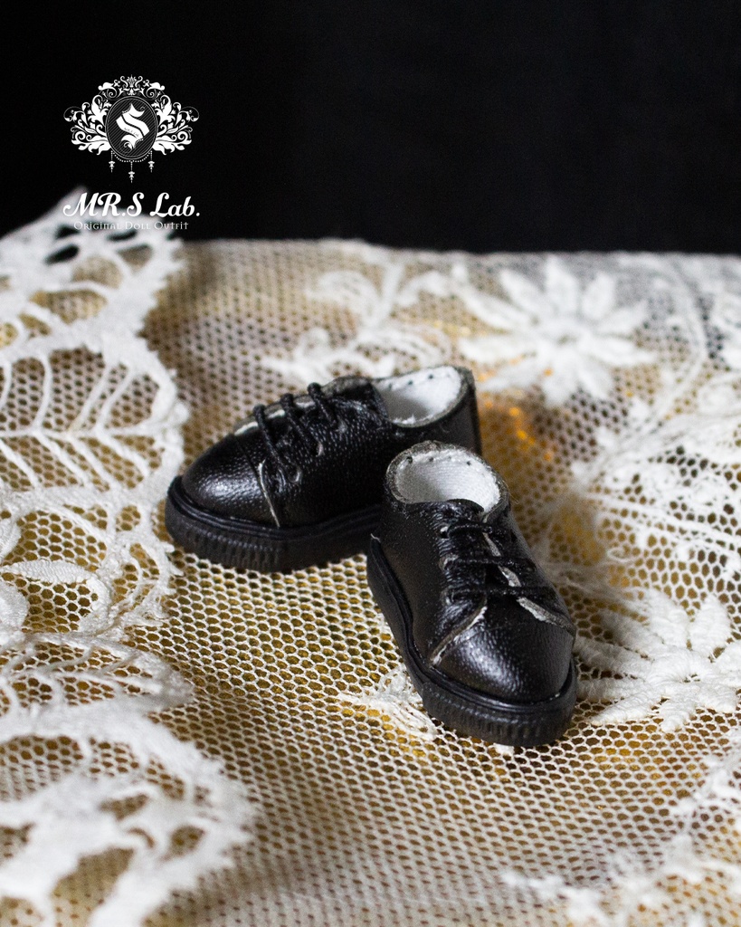 ドールシューズ:【Original】Leather sneakers with shoelaces 紐付きレザースニーカー ブラック 黒