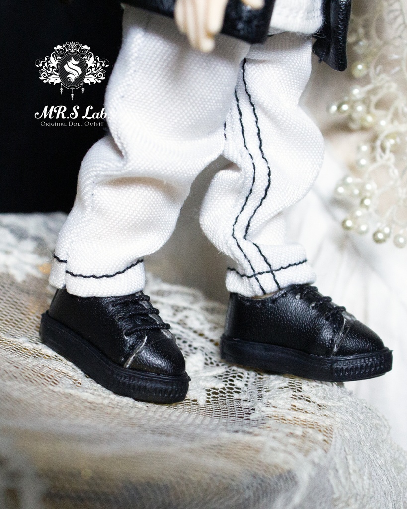 ドールシューズ:【Original】Leather sneakers with shoelaces 紐付きレザースニーカー ブラック 黒