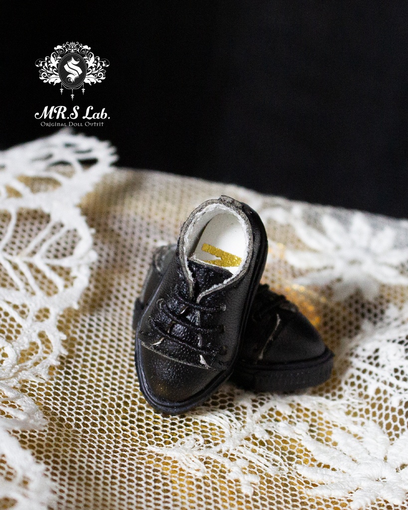 ドールシューズ:【Original】Leather sneakers with shoelaces 紐付きレザースニーカー ブラック 黒