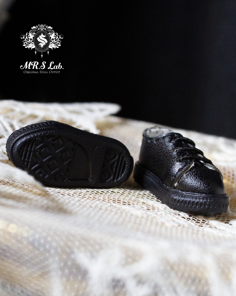 ドールシューズ:【Original】Leather sneakers with shoelaces 紐付きレザースニーカー ブラック 黒