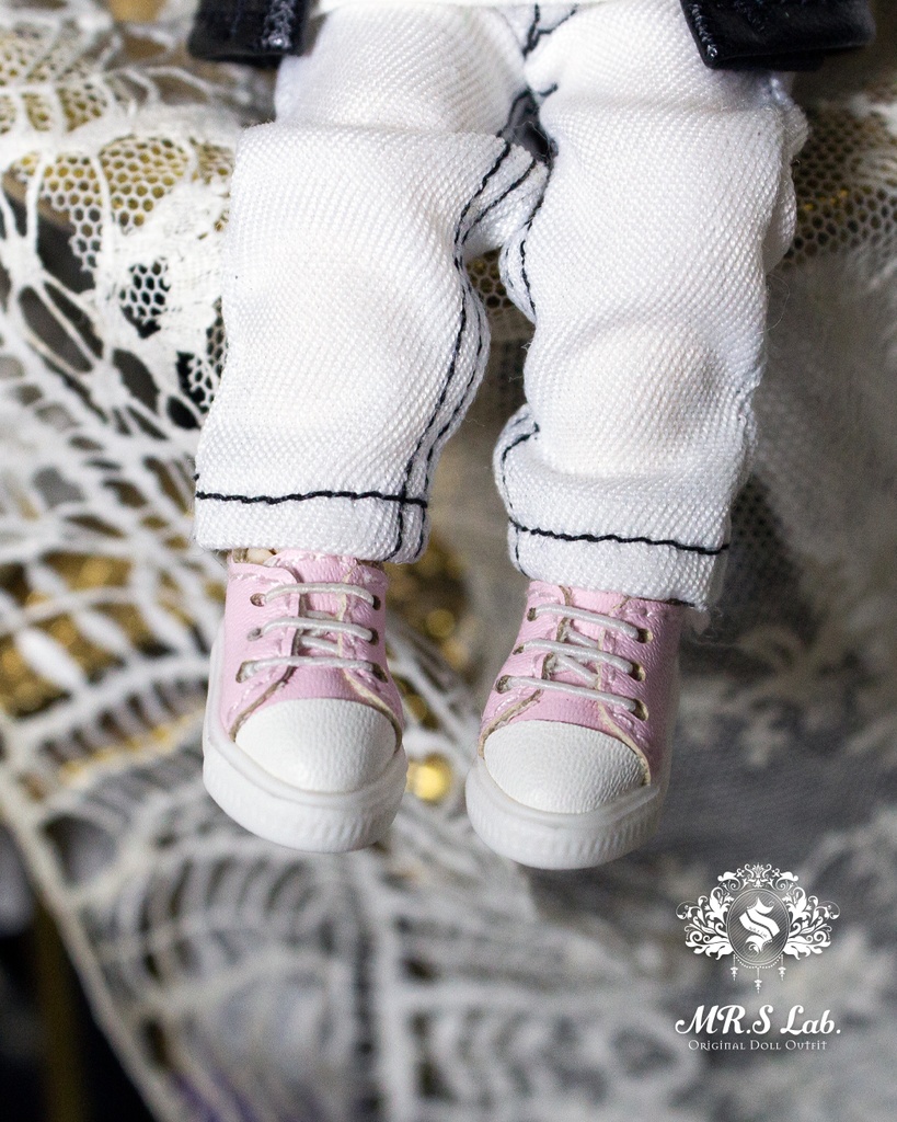 ドールシューズ:【Original】Leather sneakers with shoelaces 紐付きレザースニーカー ピンク