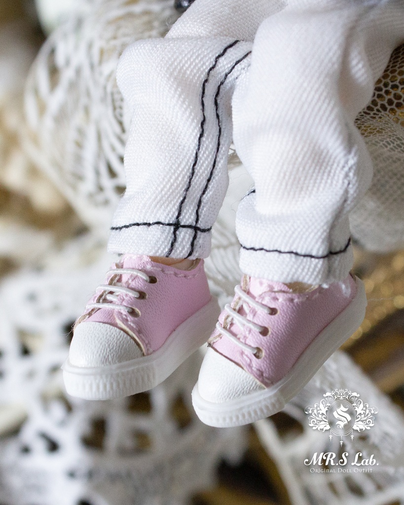 ドールシューズ:【Original】Leather sneakers with shoelaces 紐付きレザースニーカー ピンク