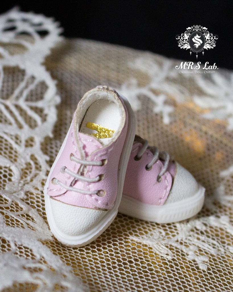 ドールシューズ:【Original】Leather sneakers with shoelaces 紐付きレザースニーカー ピンク