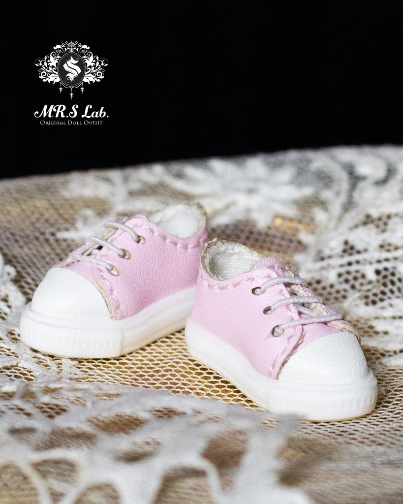 ドールシューズ:【Original】Leather sneakers with shoelaces 紐付きレザースニーカー ピンク