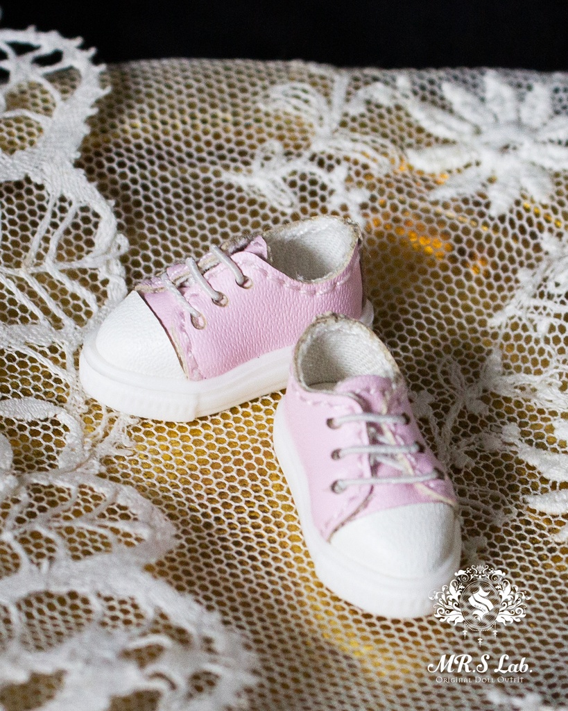 ドールシューズ:【Original】Leather sneakers with shoelaces 紐付きレザースニーカー ピンク