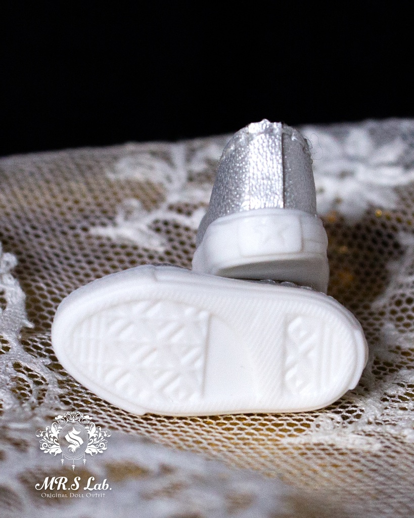 ドールシューズ:【Original】Leather sneakers with shoelaces 紐付きレザースニーカー シルバー 銀