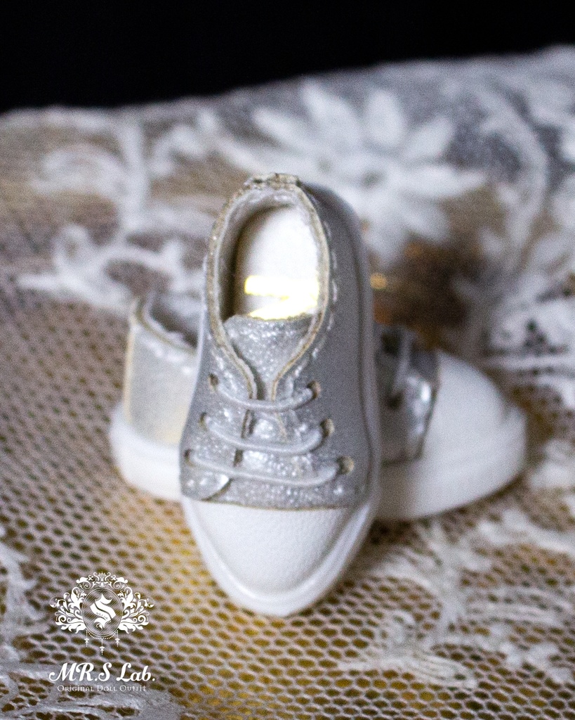 ドールシューズ:【Original】Leather sneakers with shoelaces 紐付きレザースニーカー シルバー 銀