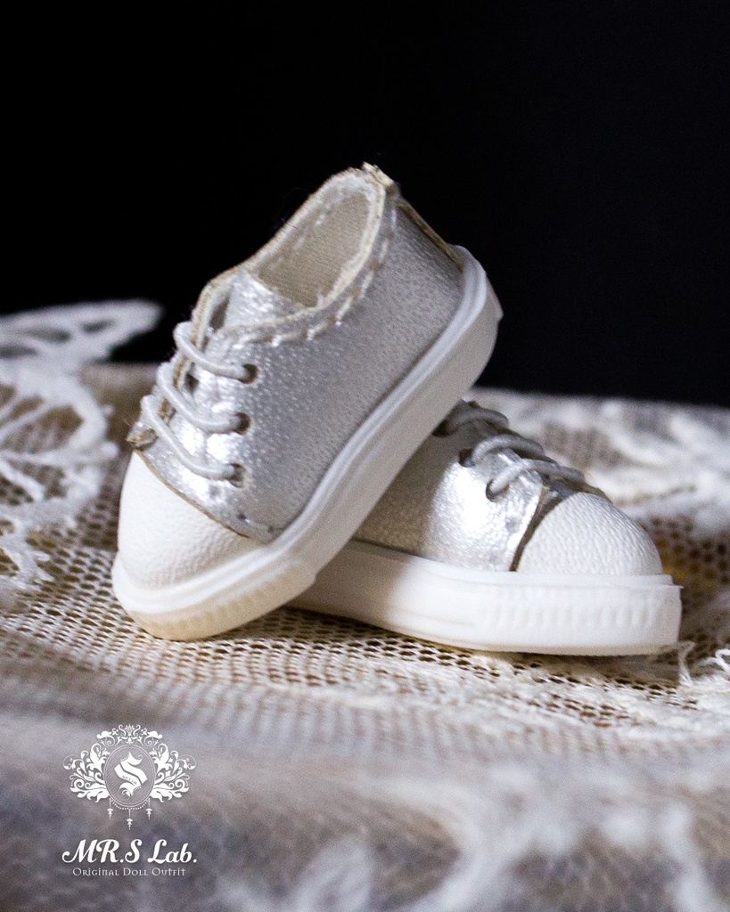 ドールシューズ:【Original】Leather sneakers with shoelaces 紐付きレザースニーカー シルバー 銀