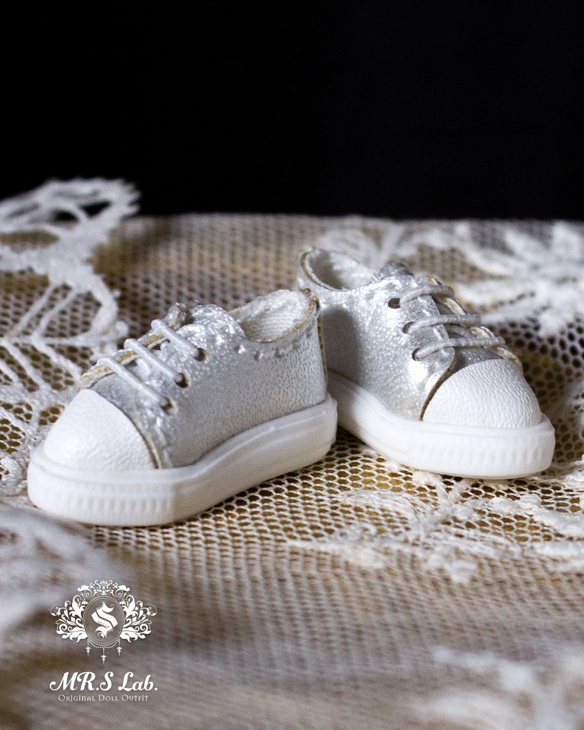 ドールシューズ:【Original】Leather sneakers with shoelaces 紐付きレザースニーカー シルバー 銀