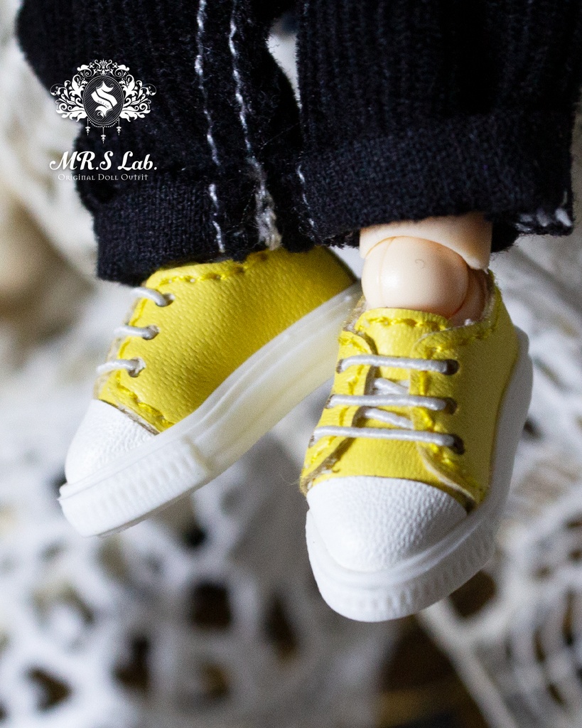 ドールシューズ:【Original】Leather sneakers with shoelaces 紐付きレザースニーカー イエロー 黄色