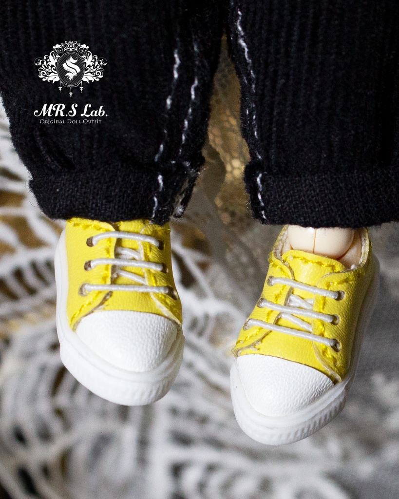 ドールシューズ:【Original】Leather sneakers with shoelaces 紐付きレザースニーカー イエロー 黄色