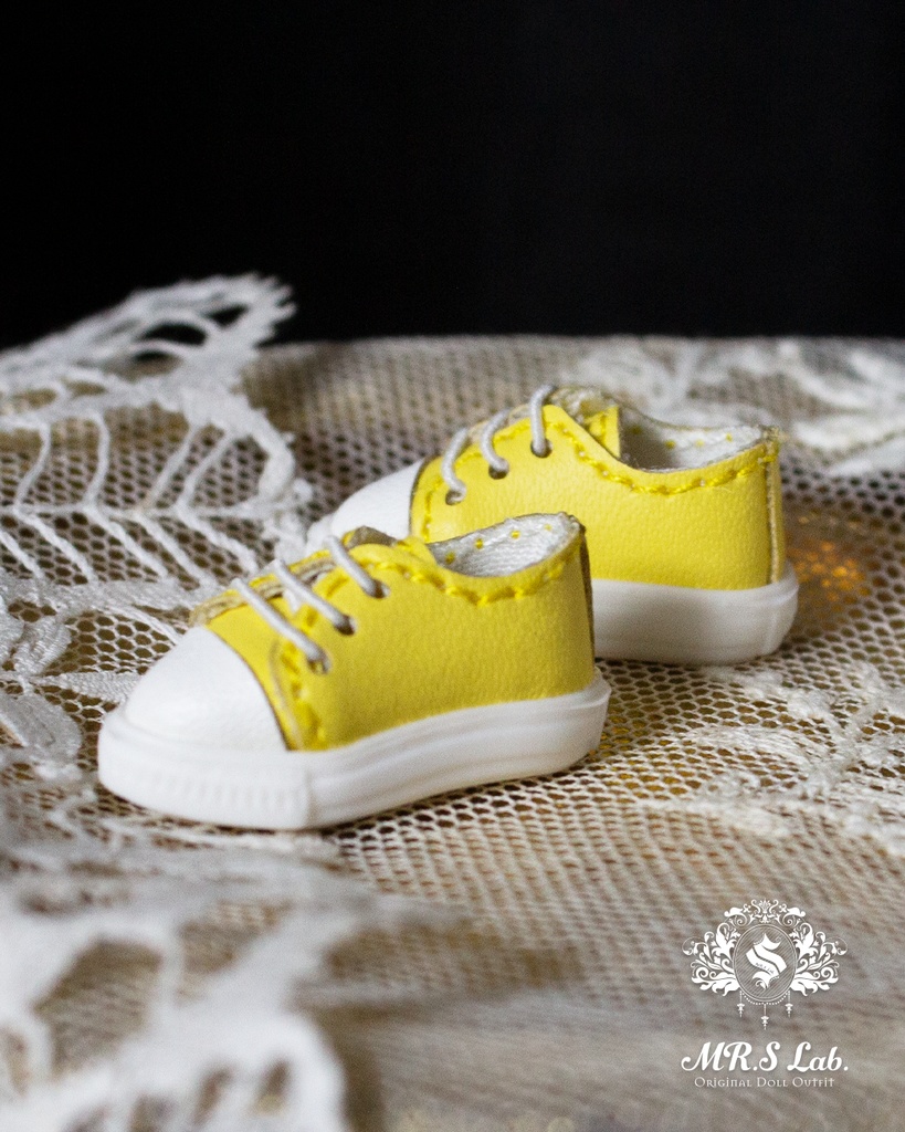 ドールシューズ:【Original】Leather sneakers with shoelaces 紐付きレザースニーカー イエロー 黄色