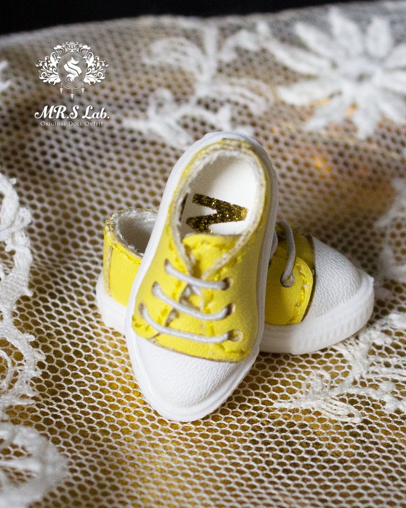 ドールシューズ:【Original】Leather sneakers with shoelaces 紐付きレザースニーカー イエロー 黄色
