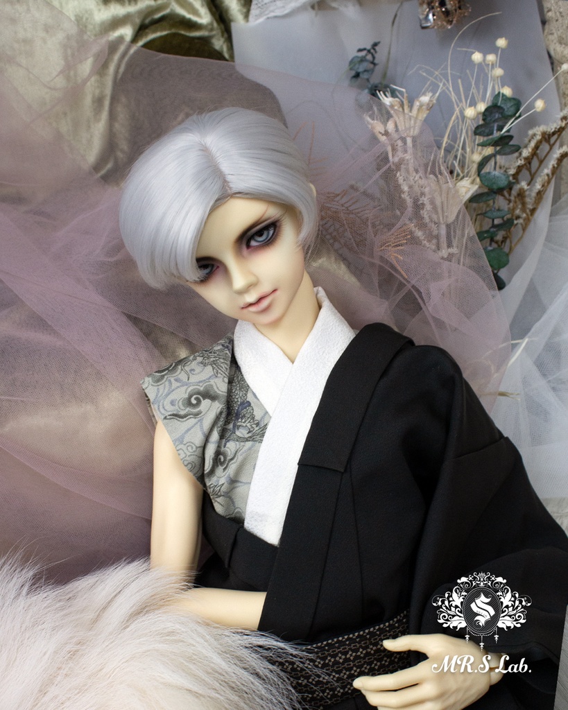 ドールウィッグ 耐熱:Side Part Short サイドパートショート シルバー 8-9 inch