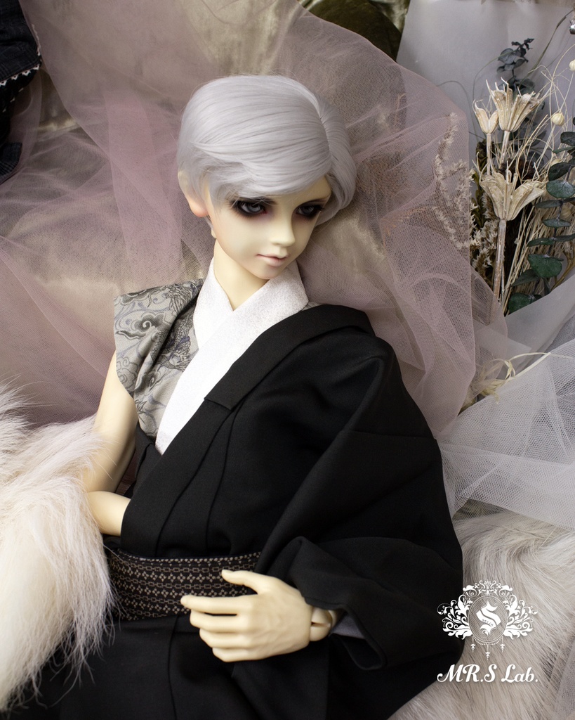 ドールウィッグ 耐熱:Side Part Short サイドパートショート シルバー 8-9 inch