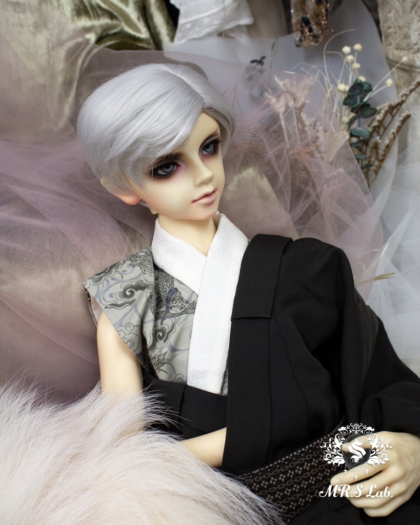 ドールウィッグ 耐熱:Side Part Short サイドパートショート シルバー 8-9 inch