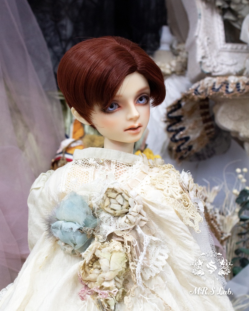 ドールウィッグ 耐熱:Side Part Short サイドパートショート マルーン 8-9 inch