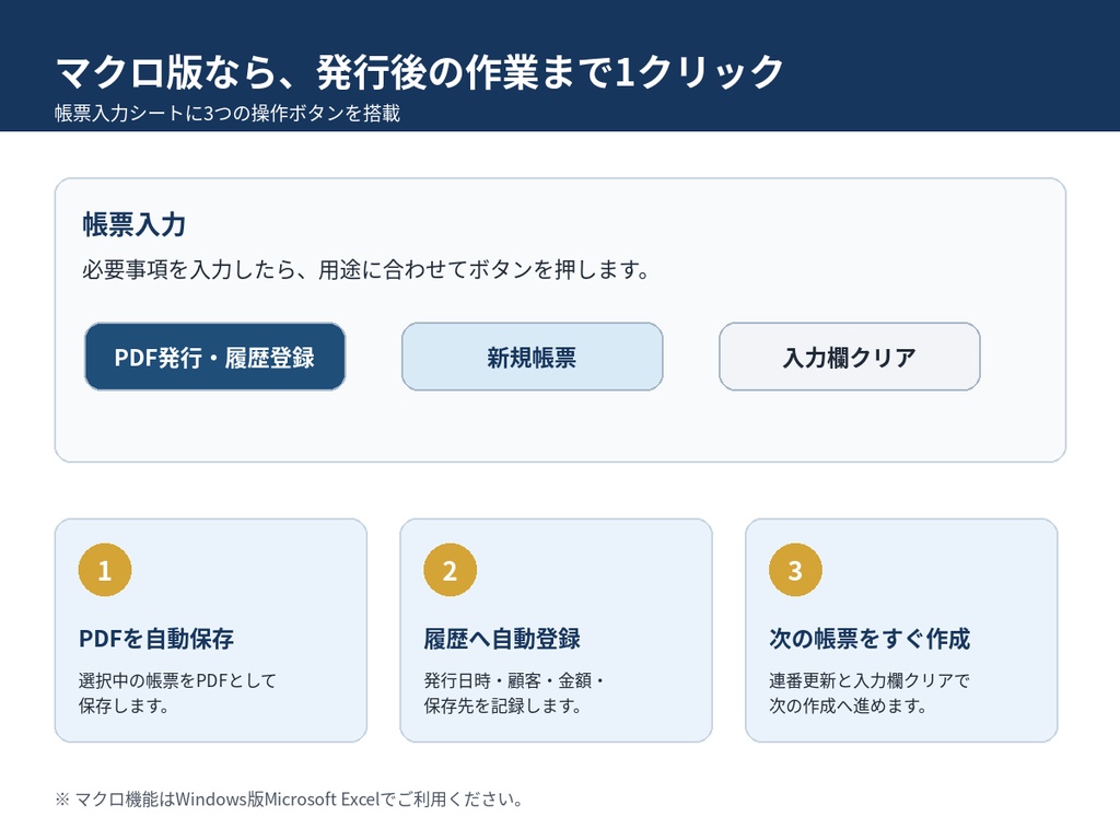 【マクロ付き上位版】見積書・請求書・領収書 Excelテンプレート|PDF保存・履歴登録・連番更新を自動化