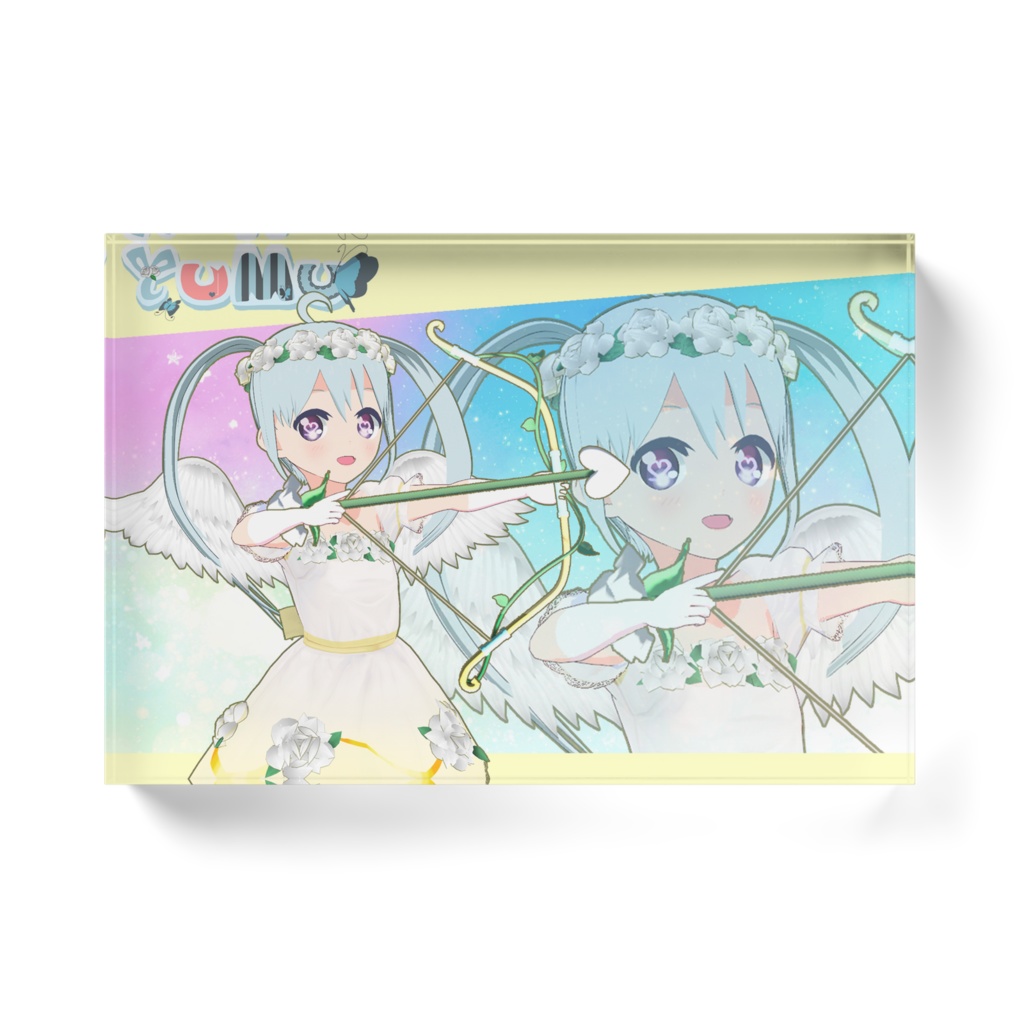【4周年記念グッズ】YUMUアクリルブロック(ホワイトローズピュアドレスコーデ)