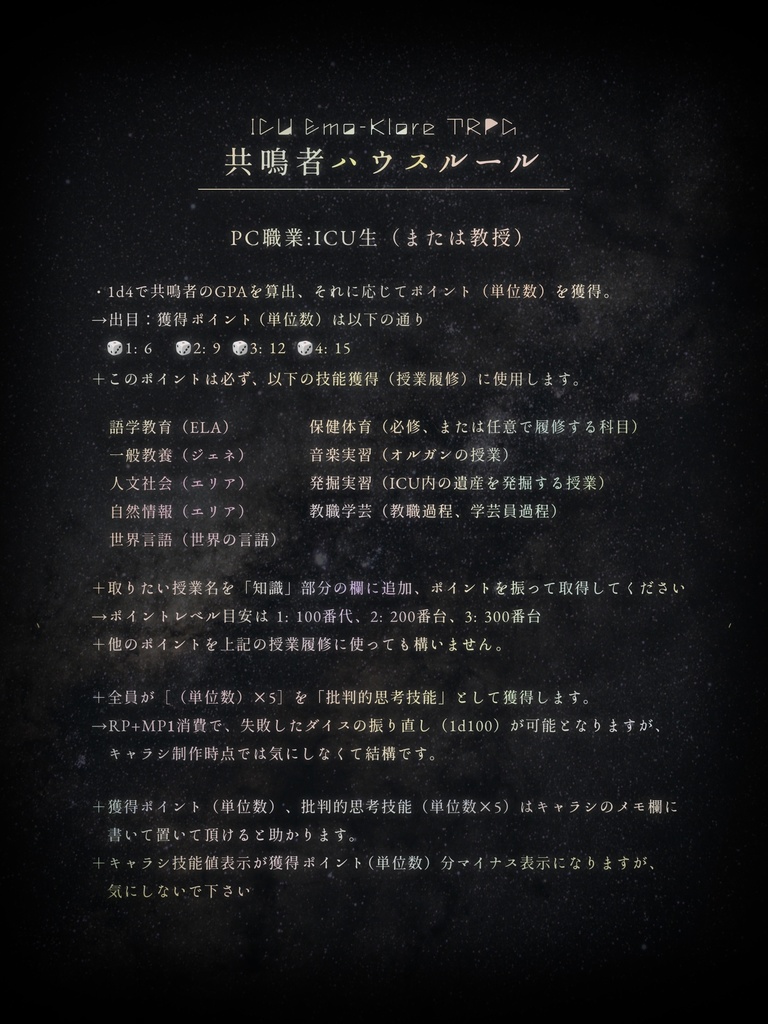 【製作者支援版】ICU エモクロアTRPG「夜鷹の森」