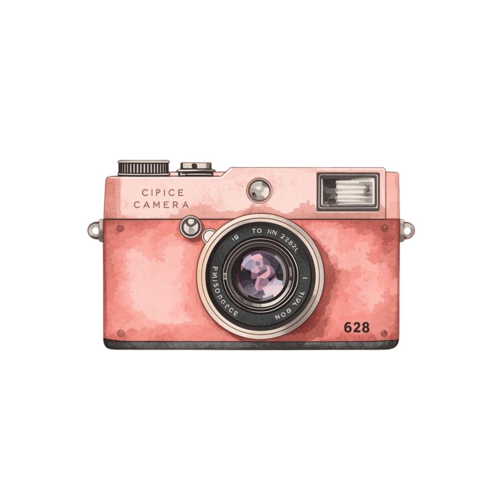 アンティーク風ピンク旅行アイコン|水彩クリップアート10種(PNG)