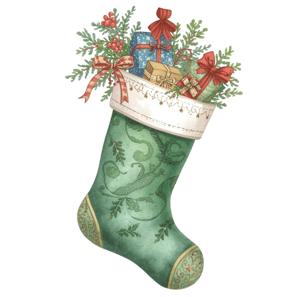 「アンティーク水彩のクリスマスクリップアートセット(全10種)」