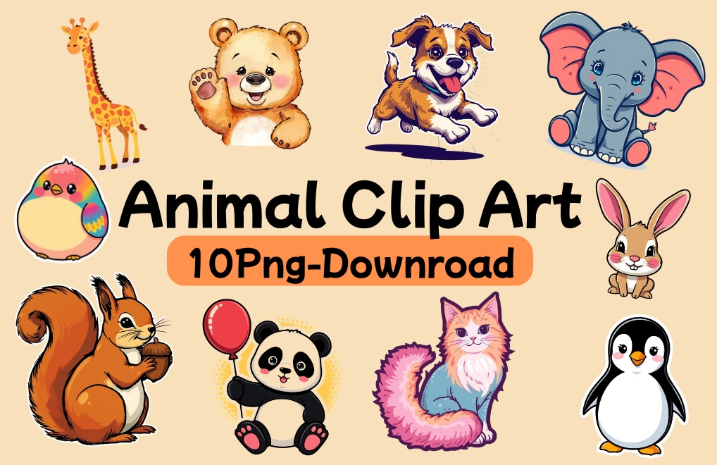 カラフルPOPアニマルコレクション｜可愛いクリップアート素材