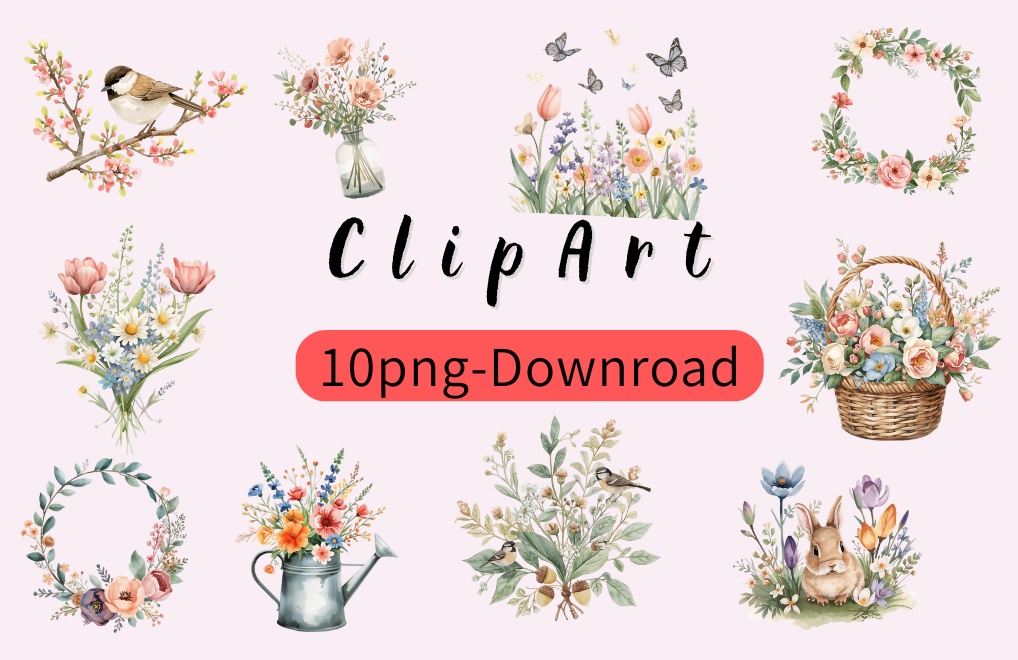 水彩×北欧ボタニカル 春のクリップアートセット