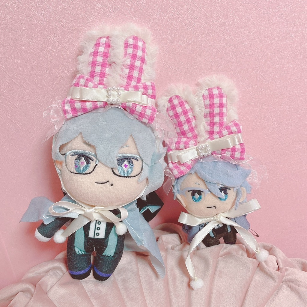 ピンクギンガムチェック パールリボン うさみみ