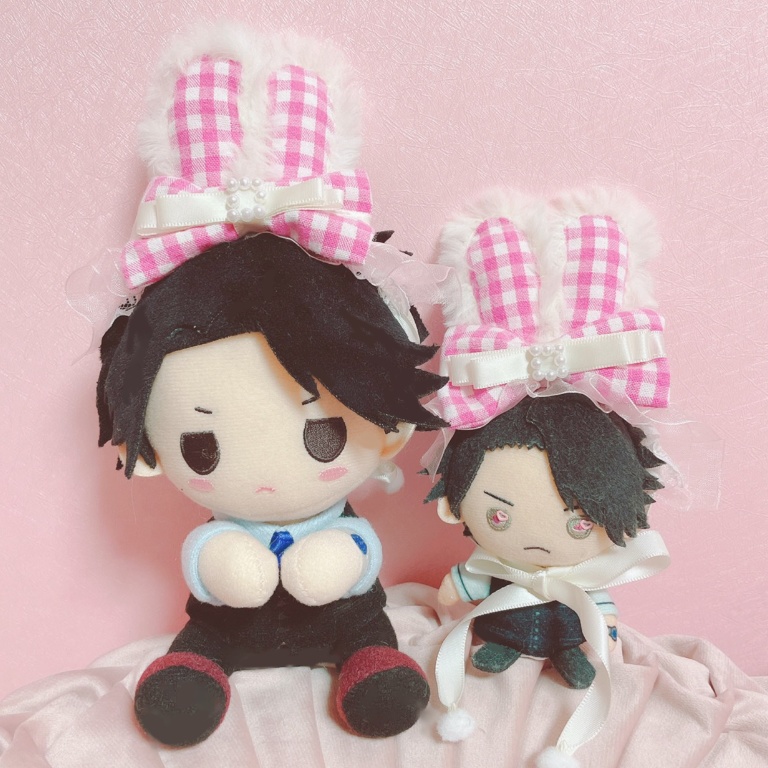 ピンクギンガムチェック パールリボン うさみみ