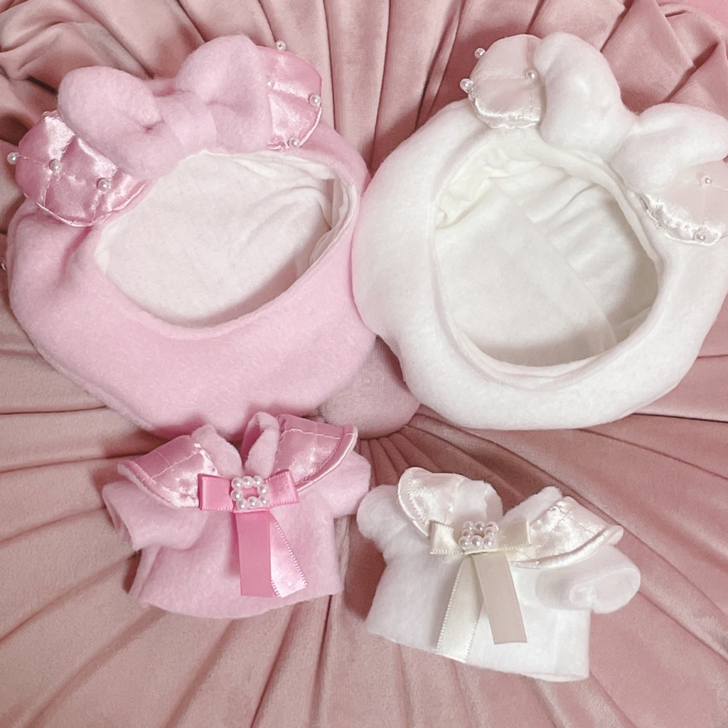 キルティングパール ビッグ襟トップス&くまみみベレー帽