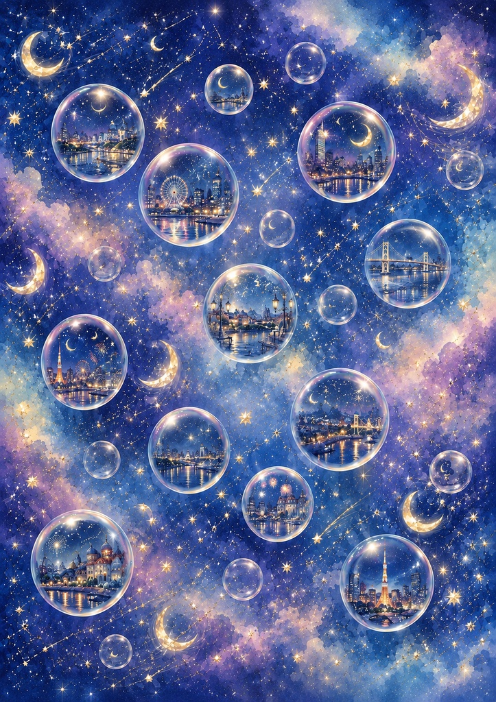 夜のシャボン玉デザインペーパーVol.1