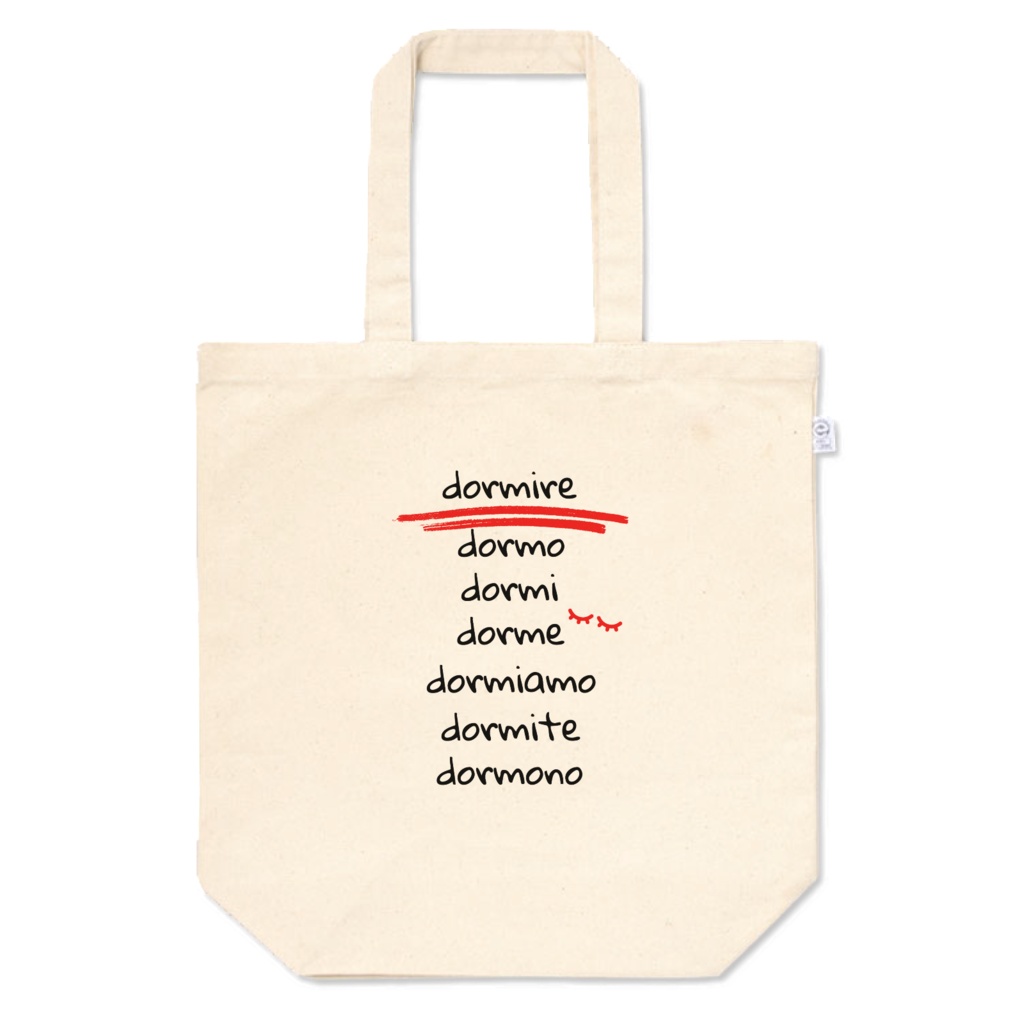 イタリア語動詞 "dormire" 活用トートバッグ　Mサイズ