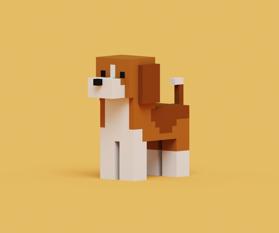 オリジナル3Dモデル　ボクセルなビーグル犬