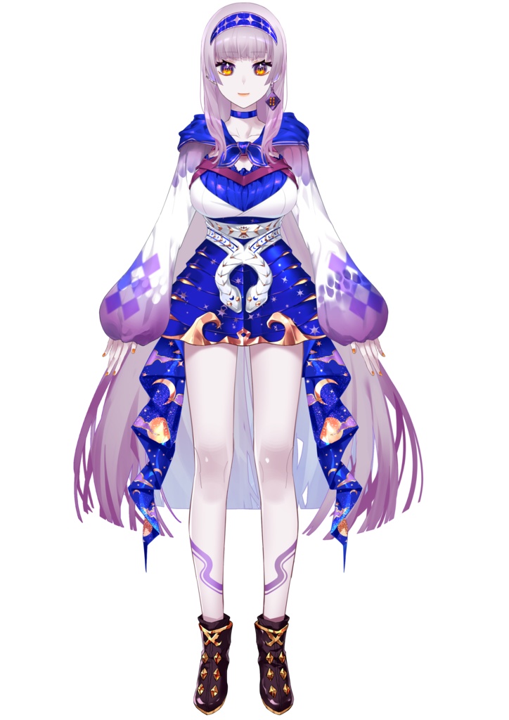 【Live2D用立ち絵】髪の毛ロング白蛇モチーフ女の子【パーツ分け済psdデータ】