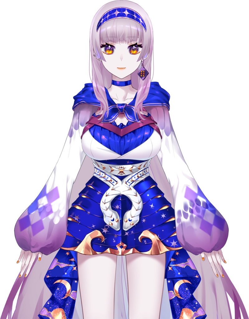 【Live2D用立ち絵】髪の毛ロング白蛇モチーフ女の子【パーツ分け済psdデータ】