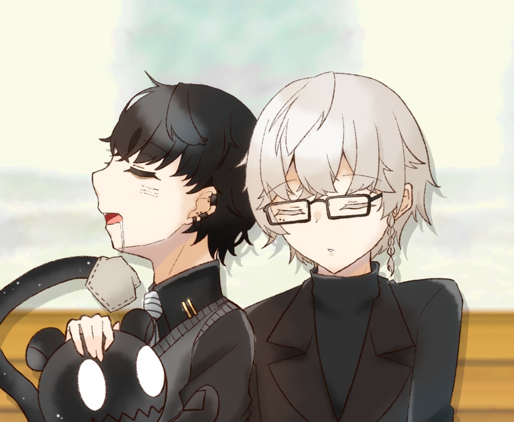 鉉覇と煤墨のおやすみミニキャンバス（イーゼル付）