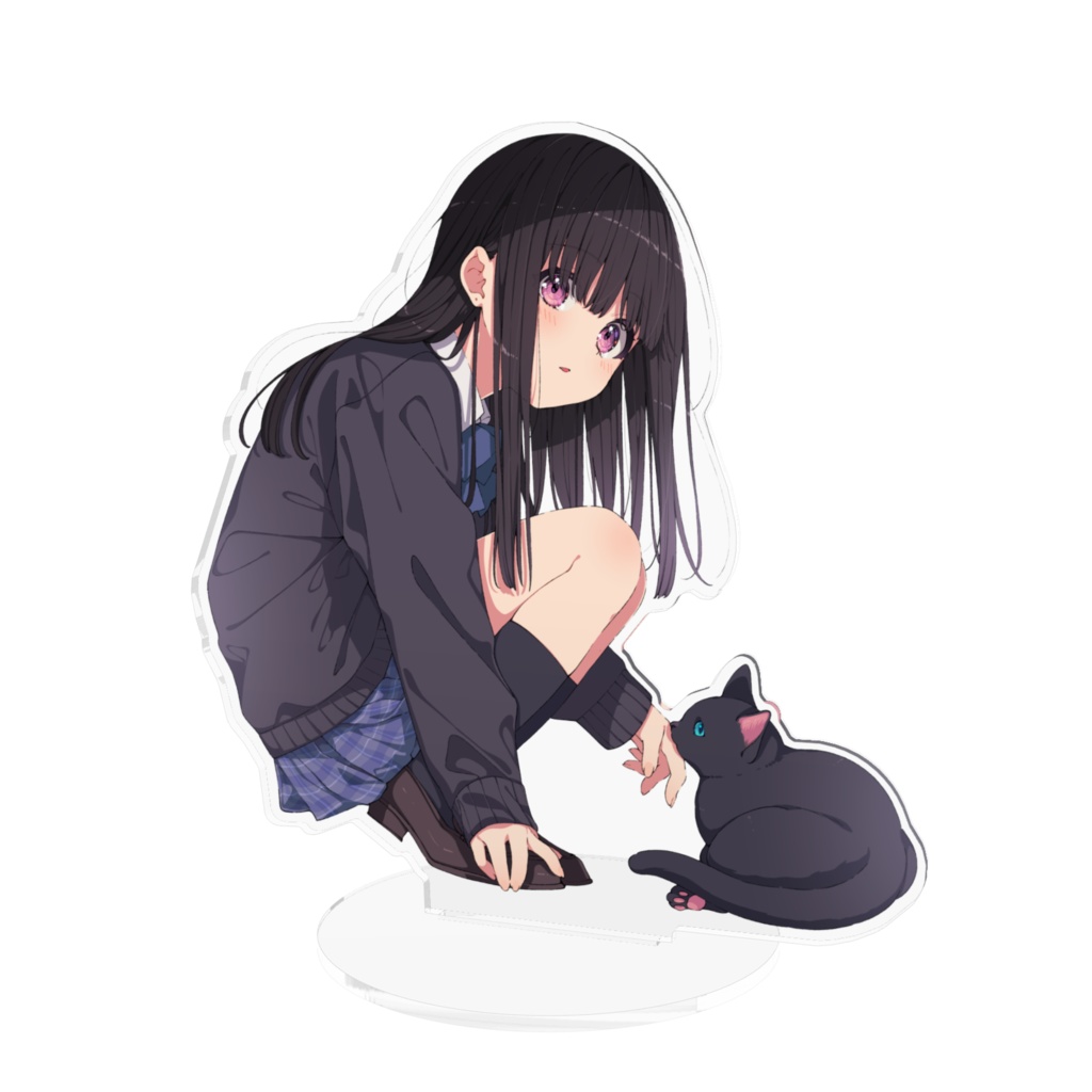NO.684❤女の子と黒猫❤レジンへアゴム ブローチ 走っ