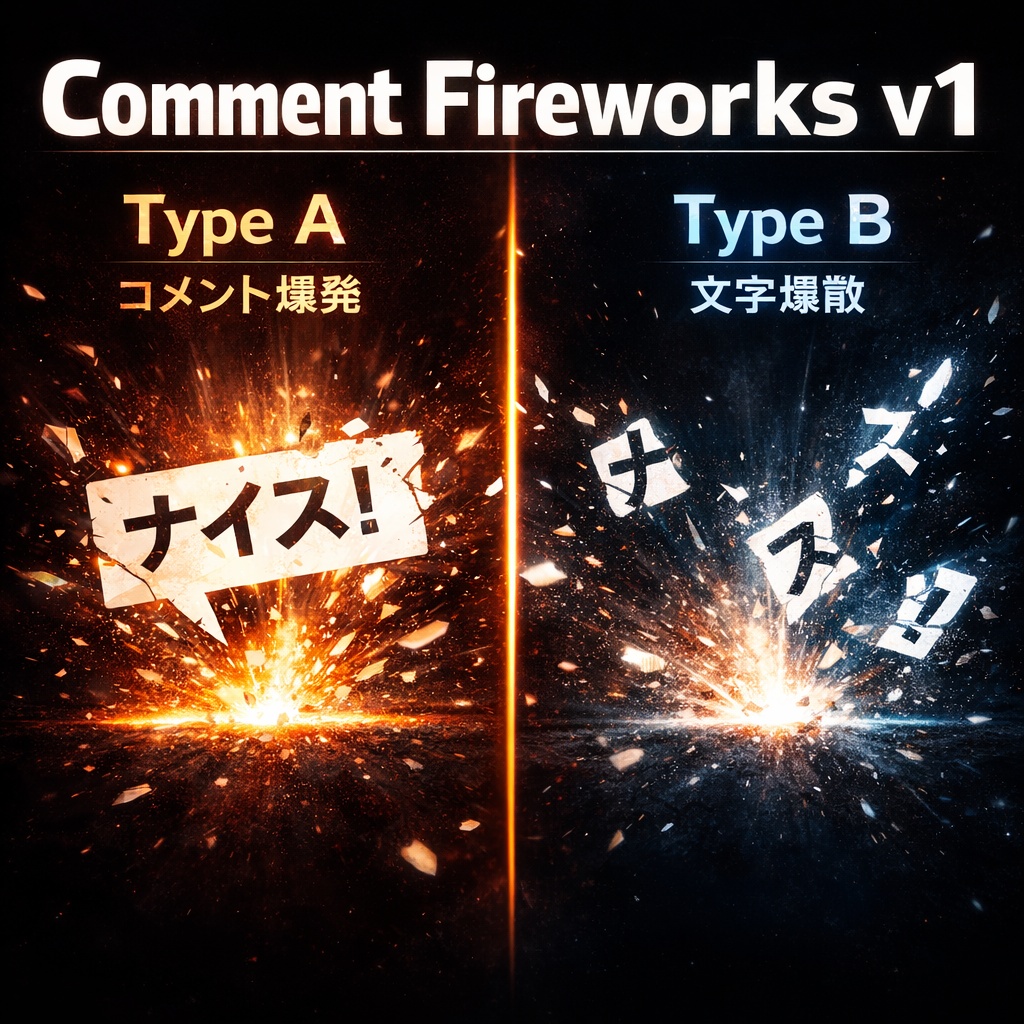 Comment Fireworks v1 TypeA/B(コメント花火) – わんコメ用カスタム物理演出テンプレート